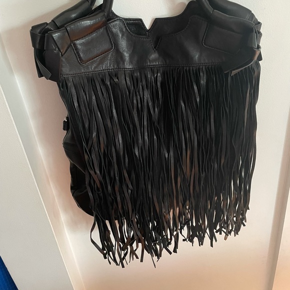 Witchery black leather fringe bag - Picture 2 of 5